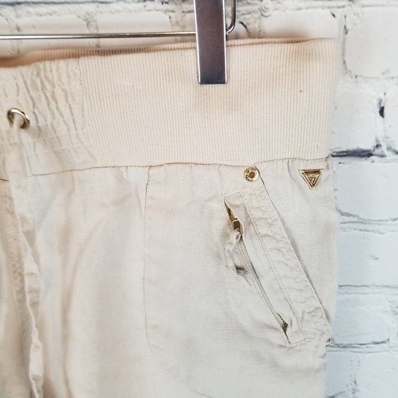 GUESS | linen drawstring waist cropped short pants - Picture 2 of 7